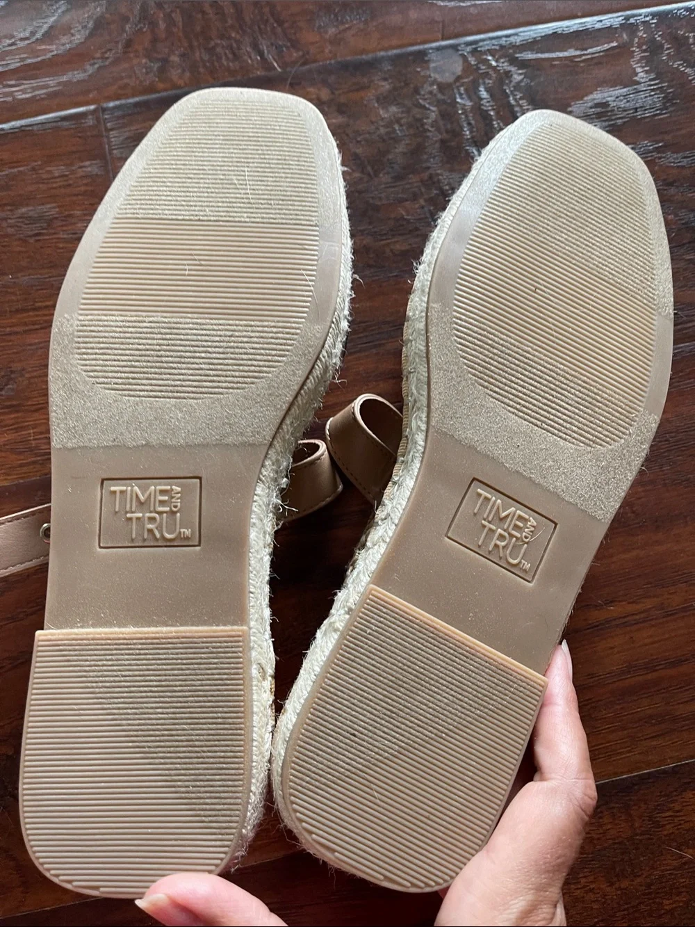 Time and Tru Beige Woven Espadrille Mary Jane Flats